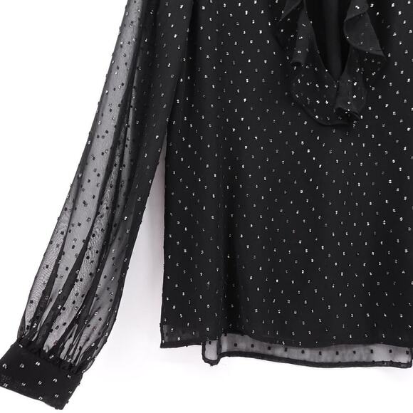 Paige Chiffon Blouse Womens Medium Black Metallic Spot Wimsigoth Corporate Goth - Picture 4 of 16
